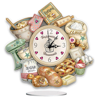 DIY 5D Diamond Art Table Clock - Special Shaped Crystal Rhinestone Bread Food Design Desktop Clock Kit for Home Office Decor, Handmade Arts and Crafts Gift for Adults Beginner
