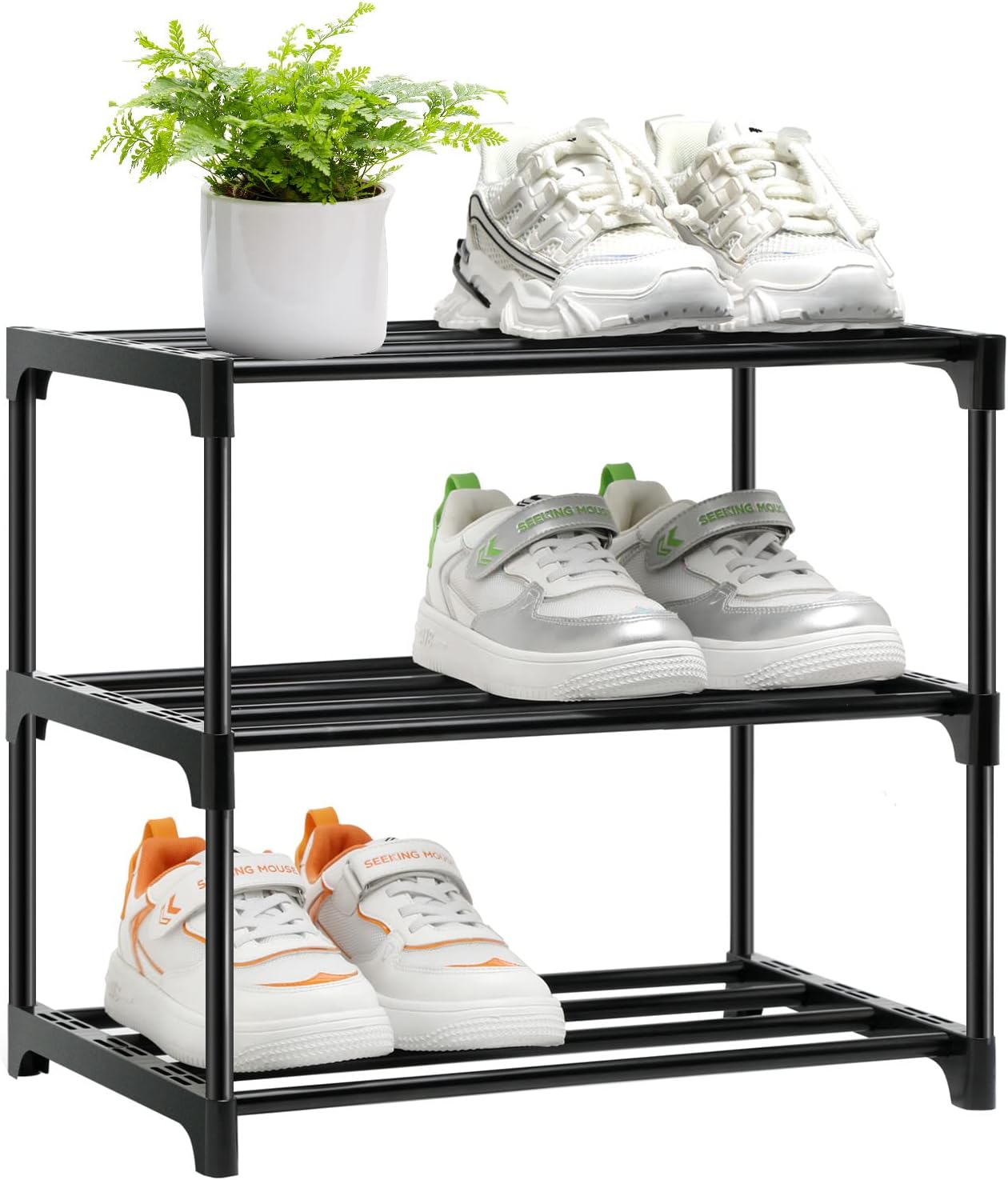 OLYREO Closet 3 Closet Stackable Small Shoe Rack for Tier, Sturdy Shoe Rack Organizer for Front Door Entrance