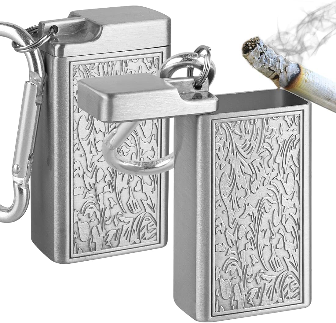 Linkidea 2 Pack Metal Ashtray with Lid - Small Portable Cigarettes Cigars Ashtray for Travelling, Camping, Indoor, Home