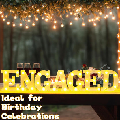 7Pcs Engaged Light Up Letters Engaged LED Neon Lights Signs Wedding Bridal Shower Marquee Letter Light Battery Powered LED Letter Sign for Wedding Proposal Engagement Married Party Table Decoration