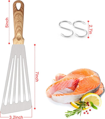 HaSteeL 12.5In Stainless Steel Fish Spatula, Heavy Duty Slotted Turner with Plastic Handle, 2Pcs for Grilling Cooking