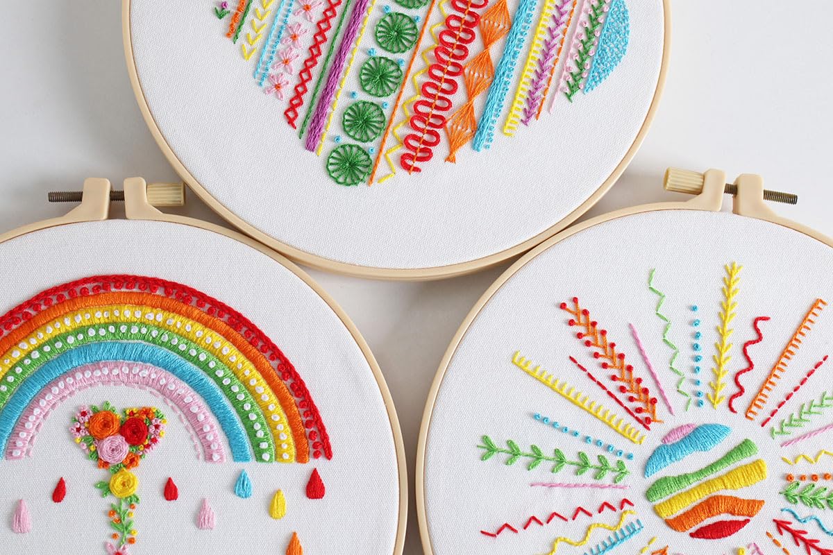 Konrisa Easy Embroidery Kit for Beginners Stamped Embroidery Starter Kit DIY Sewing Needlepoint Cross Stitch for Adults, Stitch Practice Kit 3 Embroidery Fabric Pattern