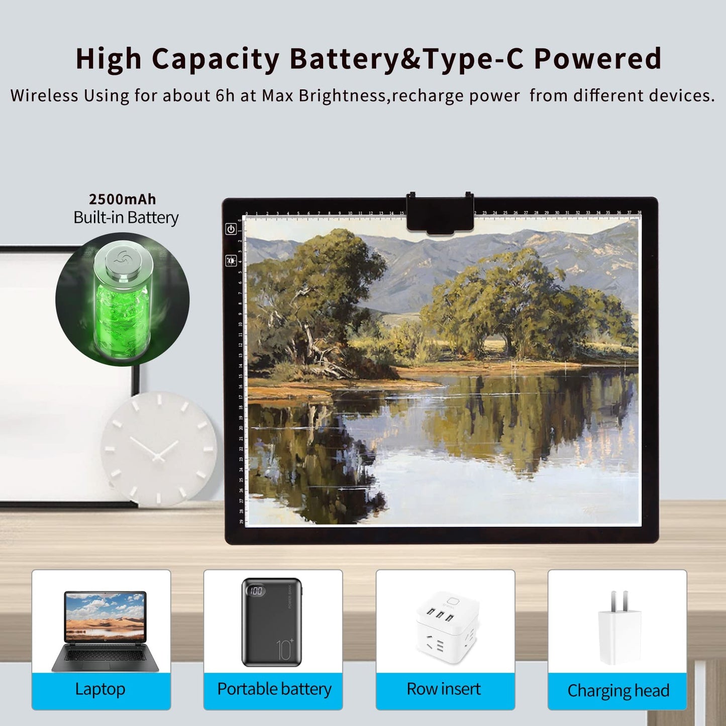 A3 Tracing Light Box, iVAOOZE A3 LED Light Pad with 3 Colors Mode Stepless Dimmable and 6 Levels of Brightness Light Copy Pad, Wireless Rechargeable Led Light Board for Diamond Painting Sketching