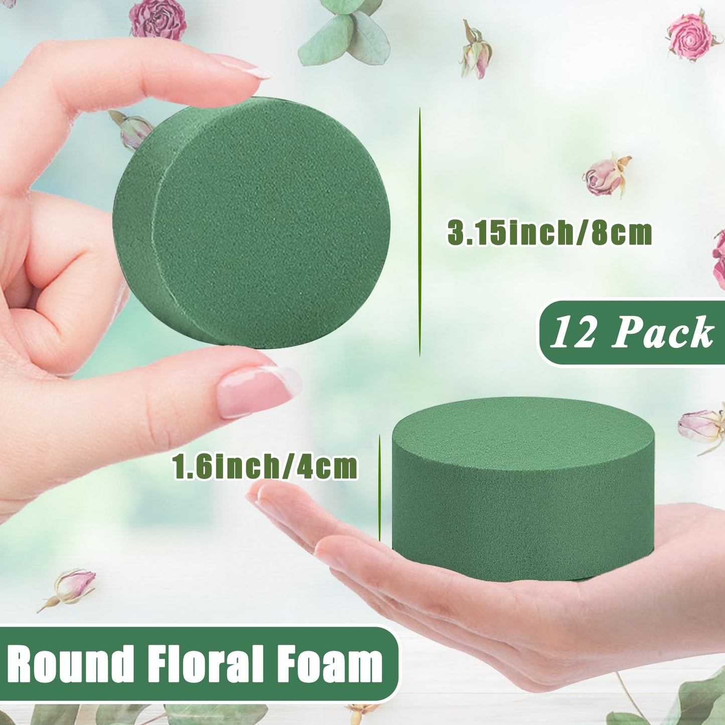24 PCS Round Floral Foam Blocks,Green Wet Foam Block,Dry Floral Foam,Wet Florist Block Flower Arrangement Supplies for Wedding Aisle Flowers,Arty Decoration,Party