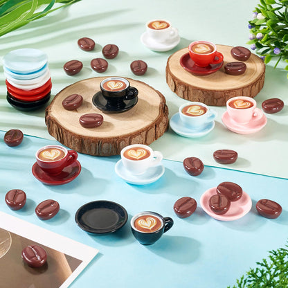 Cheriswelry 84Pcs Miniature Coffee Mugs Resin Coffee Beans Cups Miniature Ornaments Food Kitchen Dollhouse Accessories 15-30mm for Micro Landscape Play Party Garden Decorations