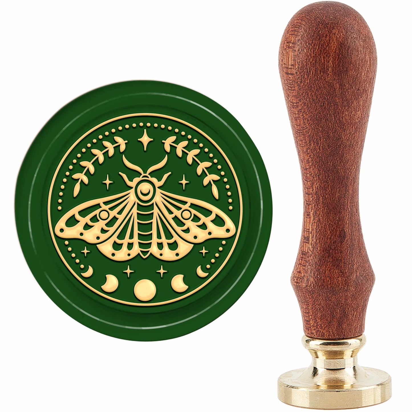 CRASPIRE Moth Wax Seal Stamp Garland Vintage Sealing Wax Stamps Moon Star 30mm Retro Removable Brass Head with Wood Handle for Wedding Invitations Envelopes Halloween Christmas Thanksgiving Packing