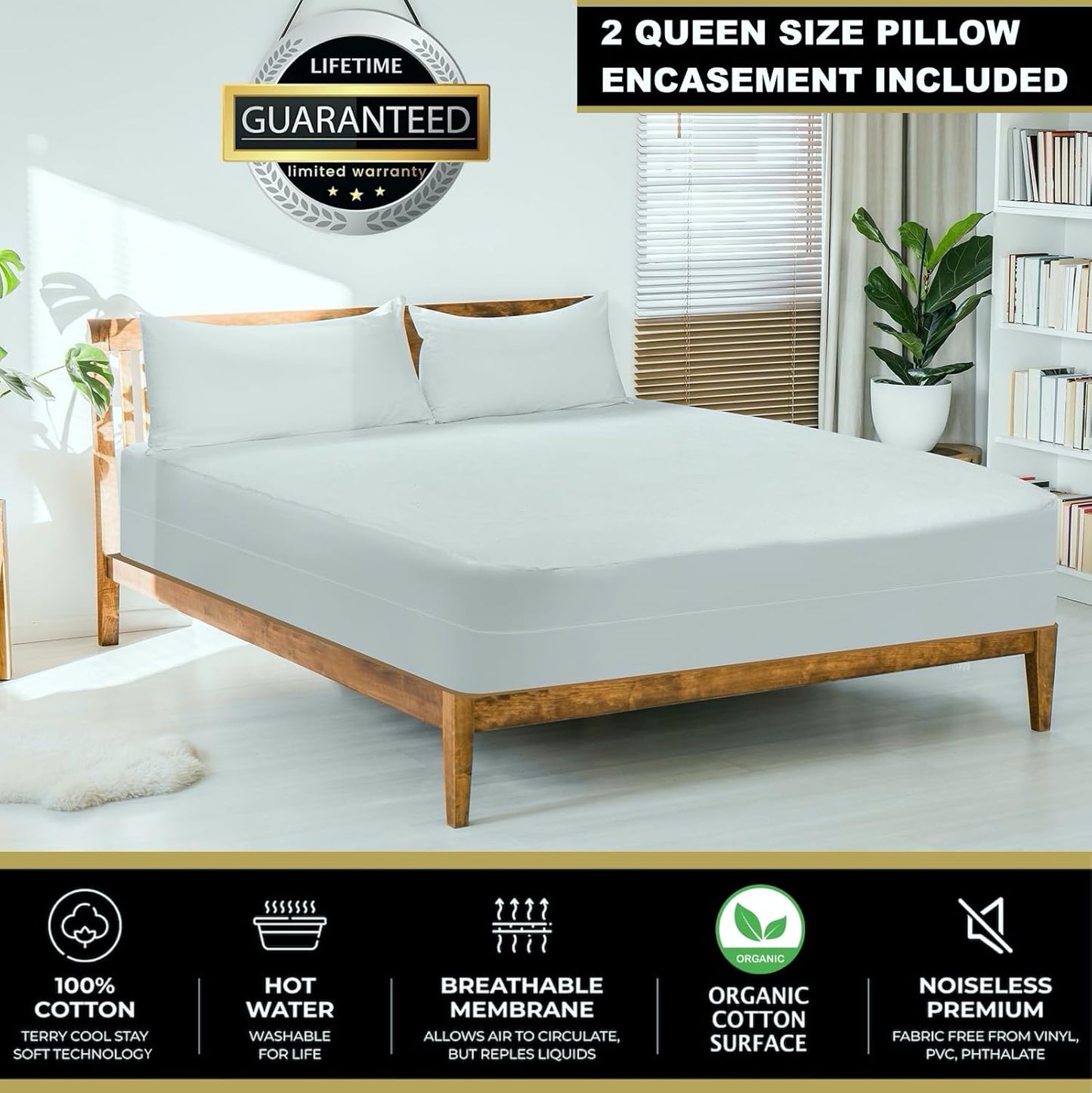 3-Piece 2 6-Sided MATTSHIELD Ultimate Sensitive Skin Kit Full Size Bed Bug Mattress Protector + Zippered Pillow Covers