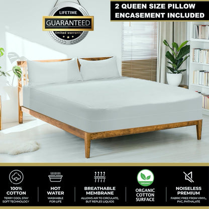 3-Piece 2 6-Sided MATTSHIELD Ultimate Sensitive Skin Kit Full Size Bed Bug Mattress Protector + Zippered Pillow Covers