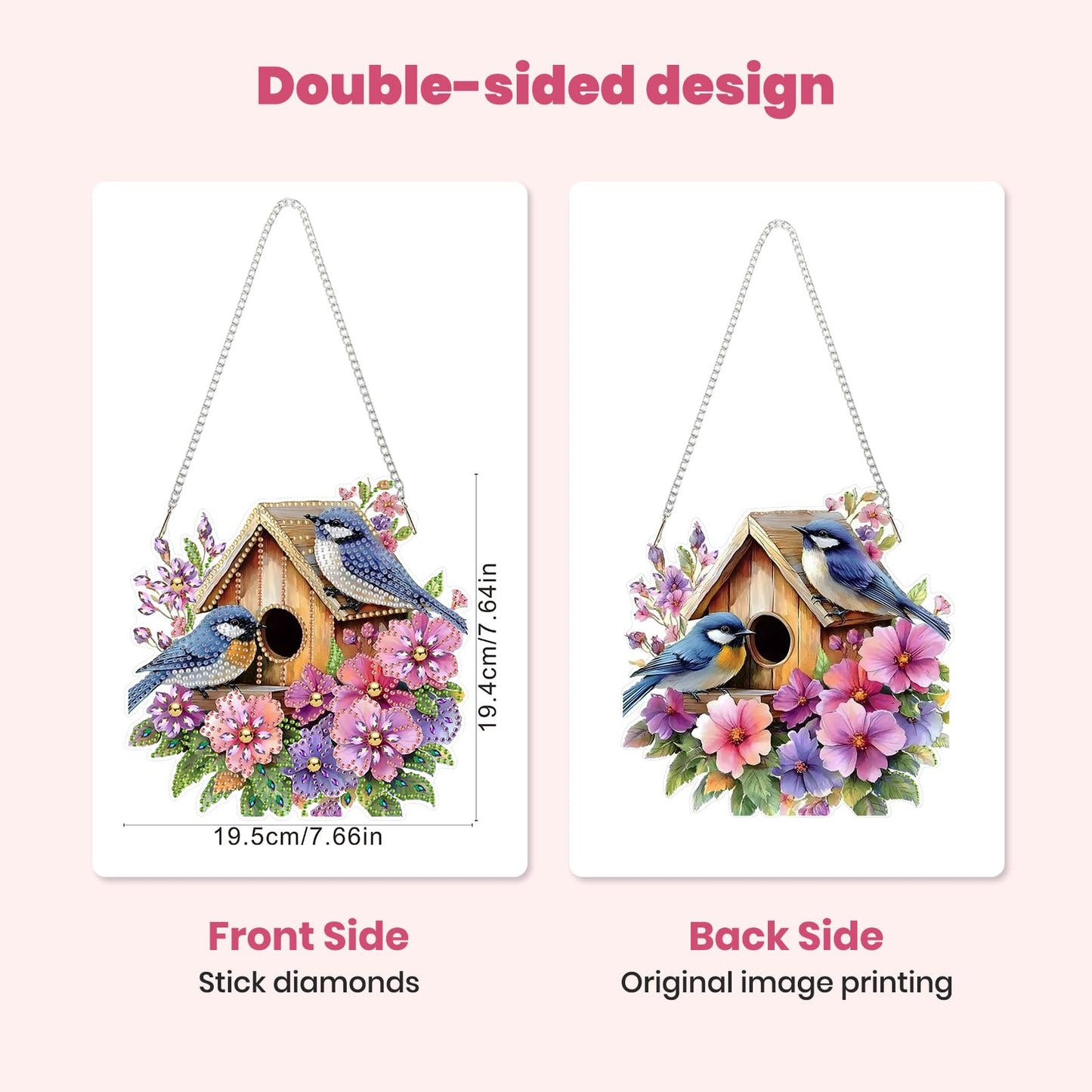 MXJSUA Birds Flowers Special Shaped Hanging Diamond Painting Art Kits for Adults, Crystal Rhinestone Acrylic Gem Art Pendant Ornaments Kit for Home Decoration and Gift