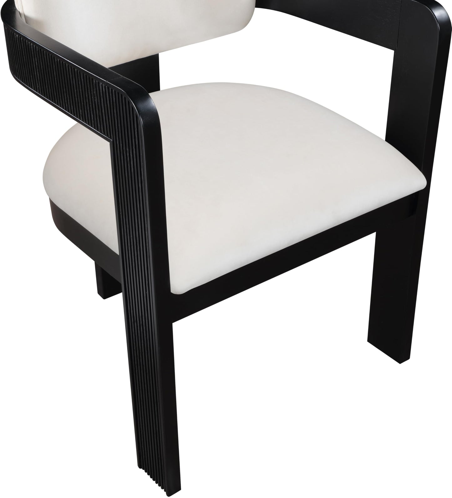 Meridian Furniture 11095Cream-C Sacha Collection Art Deco Dining Chair, Ultra Luxe Cream Velvet, 460 GSM Velvet, Solid Fluted Wood Black Finish, 22.5" W x 22" D x 31" H, Cream, Set of 2