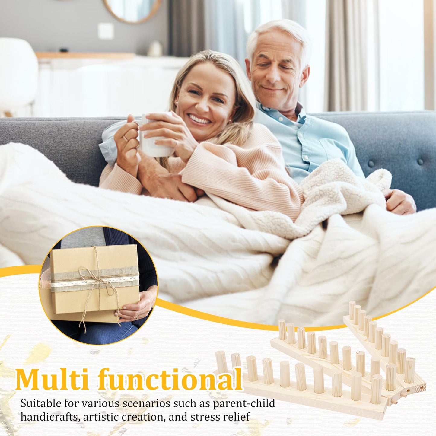 46" Chunky Blanket Frame, No Needle and Adjustable Size Hand Knitting Kit Portable Extra Large Weaving Blanket Maker Craft Kit for Home Decor