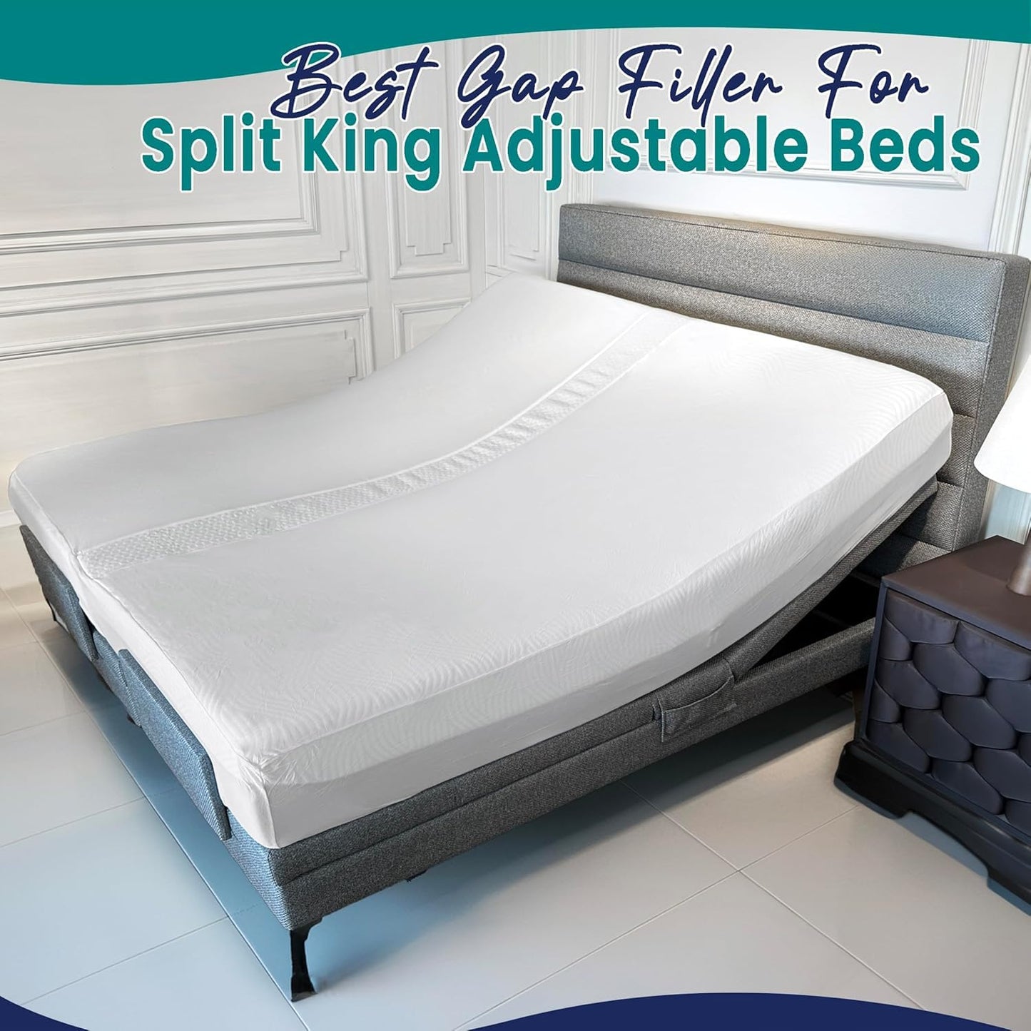 EPHEDORA 2-in-1 Fitted Sheet Attached Bed Bridge Twin (XL) to King Converter Kit | Split King Gap Filler for Adjustable Bed | White