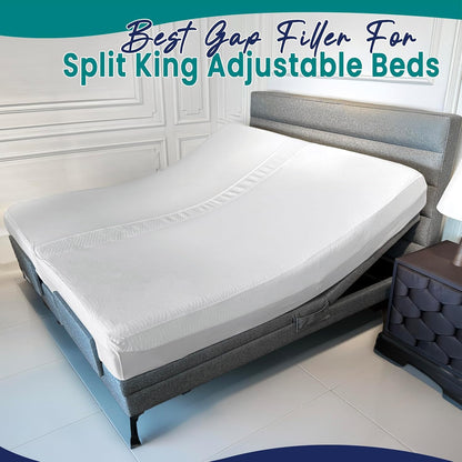 EPHEDORA 2-in-1 Fitted Sheet Attached Bed Bridge Twin (XL) to King Converter Kit | Split King Gap Filler for Adjustable Bed | White