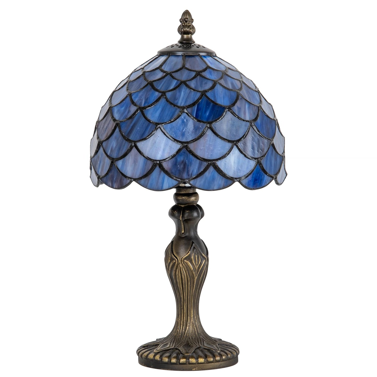 GILGGAK Small Tiffany Stained Glass Table Lamp Wisteria Style Lampshade Nightstand Light for Bedroom Dorm Living Hallway Coffee Table Office Housewarming Gift 8X8X15 (Blue Purple Fish Scales)