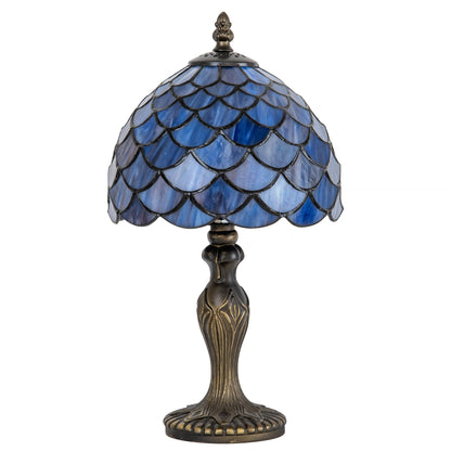 GILGGAK Small Tiffany Stained Glass Table Lamp Wisteria Style Lampshade Nightstand Light for Bedroom Dorm Living Hallway Coffee Table Office Housewarming Gift 8X8X15 (Blue Purple Fish Scales)