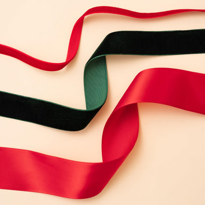 Christmas Gift Wrapping Ribbon Set, 3 Rolls, 60 Yards Total, Red Velvet, Red Satin & Dark Green Velvet Minimal Holiday Ribbons by Merry Market (Bundle 2)