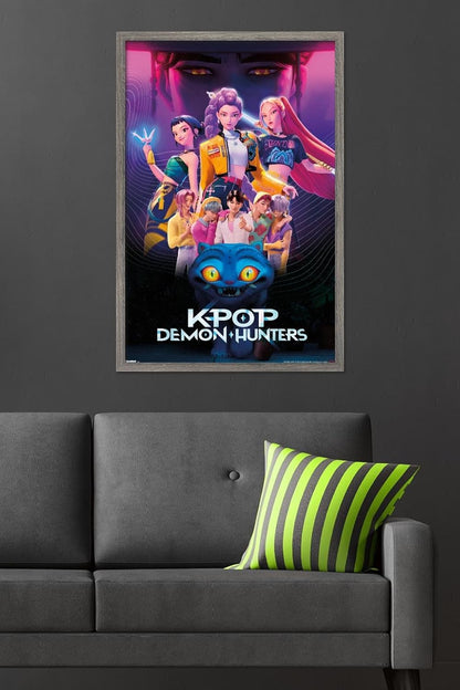 Netflix KPop Demon Hunters Wall Poster - Framed Barnwood Design, 34L x 22.4W