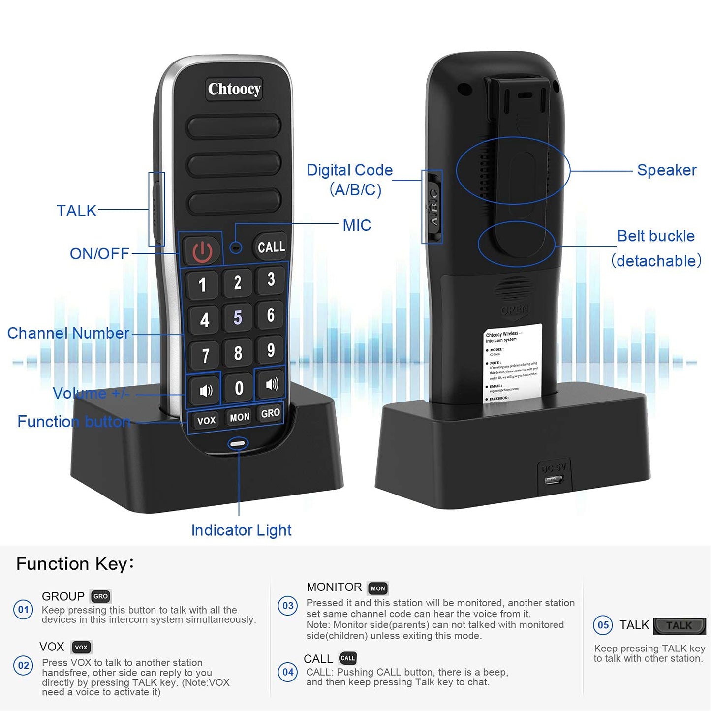 Intercoms Wireless for Home, 1 Mile Long Range for House Business Office, Handheld Room to Room Communication System, Rechargeable Loud & Clear 10-Channel Anti-Interference Intercom System
