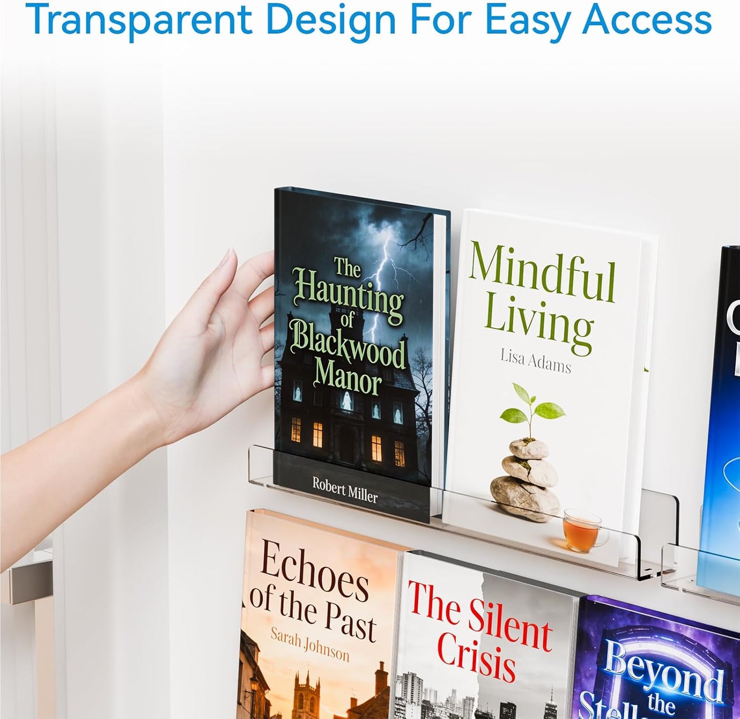 15" Storage,Pack 2 Cq acrylic Clear Floating Bookshelf for Kids Room - Invisible Hanging Wall Mounted U Shaped Shelf