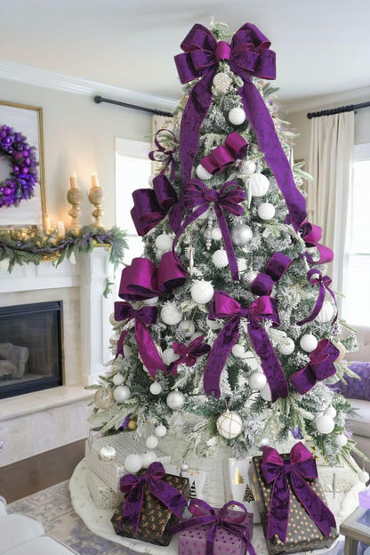 HUIHUANG Purple Velvet Wired Ribbon 2.5 inch Wired Velvet Ribbon with Purple Glitter for Gift Wrapping, Christmas Tree Decoration, Bows, Wreaths, Garlands, Halloween Decor - 10 Yards
