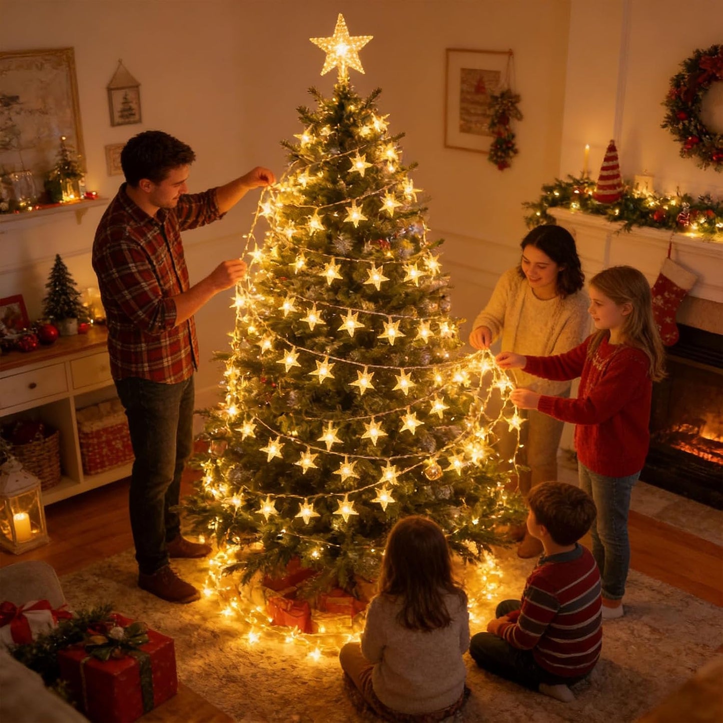 17 50 Star String Lights for Bedroom - Ft LED Fairy Christmas Lights Battery Operated, Indoor Outdoor Waterproof Star