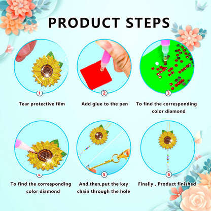 JeCuiK 6 Pcs Daisy Diamonds Painting Wind Chimes Suncatcher Double Sided Flower Rhinestone Painting Wind Chime 5D DIY Crystal Diamond Painting Kits Paint by Number Hanging Ornaments Mom Gifts
