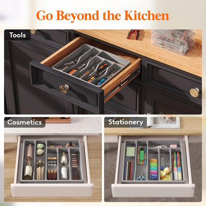 Lifewit Silverware Drawer Organizer Tray, Plastic Cutlery Storage for Kitchen Drawer, 6 Compartment Flatware and