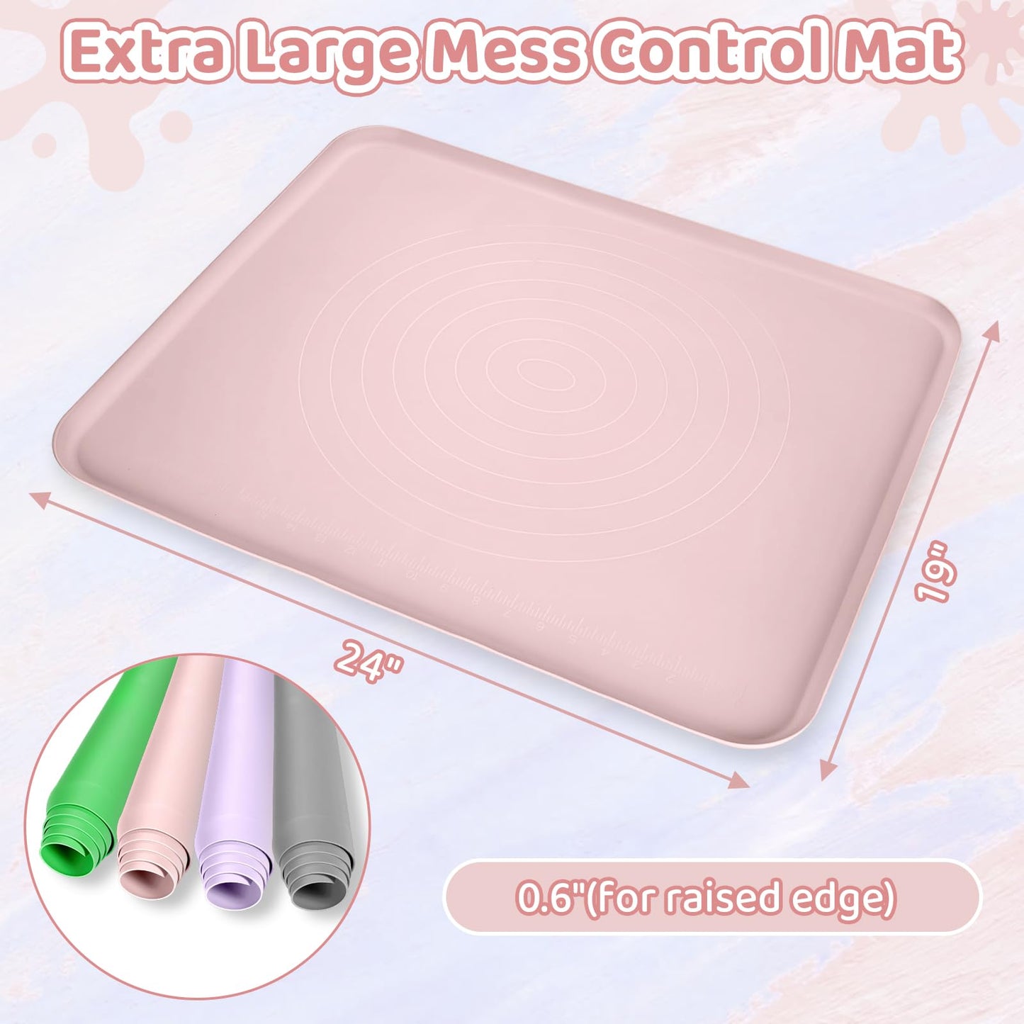 Extra Large Silicone Painting Mat for Crafts, 24”x 19” Waterproof Art Mat with Raised Sides, for Paint, Clay Playdough, & Jewelry-Making (Pink)