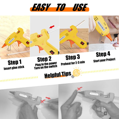 MONVICT 8 Pack 30W Hot Glue Gun Set with 50 Glue Sticks 2 Each of Pink/White/Lake Blue/Yellow - Easy to Use for DIY Crafts, Arts, Class Projects, School, Home Repairs - High Temp Mini Glue Guns