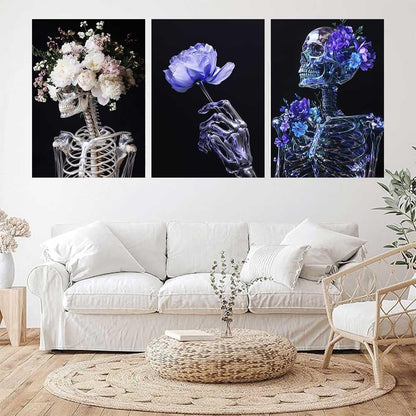 LATETOMT Skull Tapestry Goth Tapestry Black Vertical Tapestries Flower Skeleton Wall Tapestries Lovers Wall Hanging Valentine's Day Decor for Bedroom Living Room 15x20in 3 Pieces LTMTAYW501