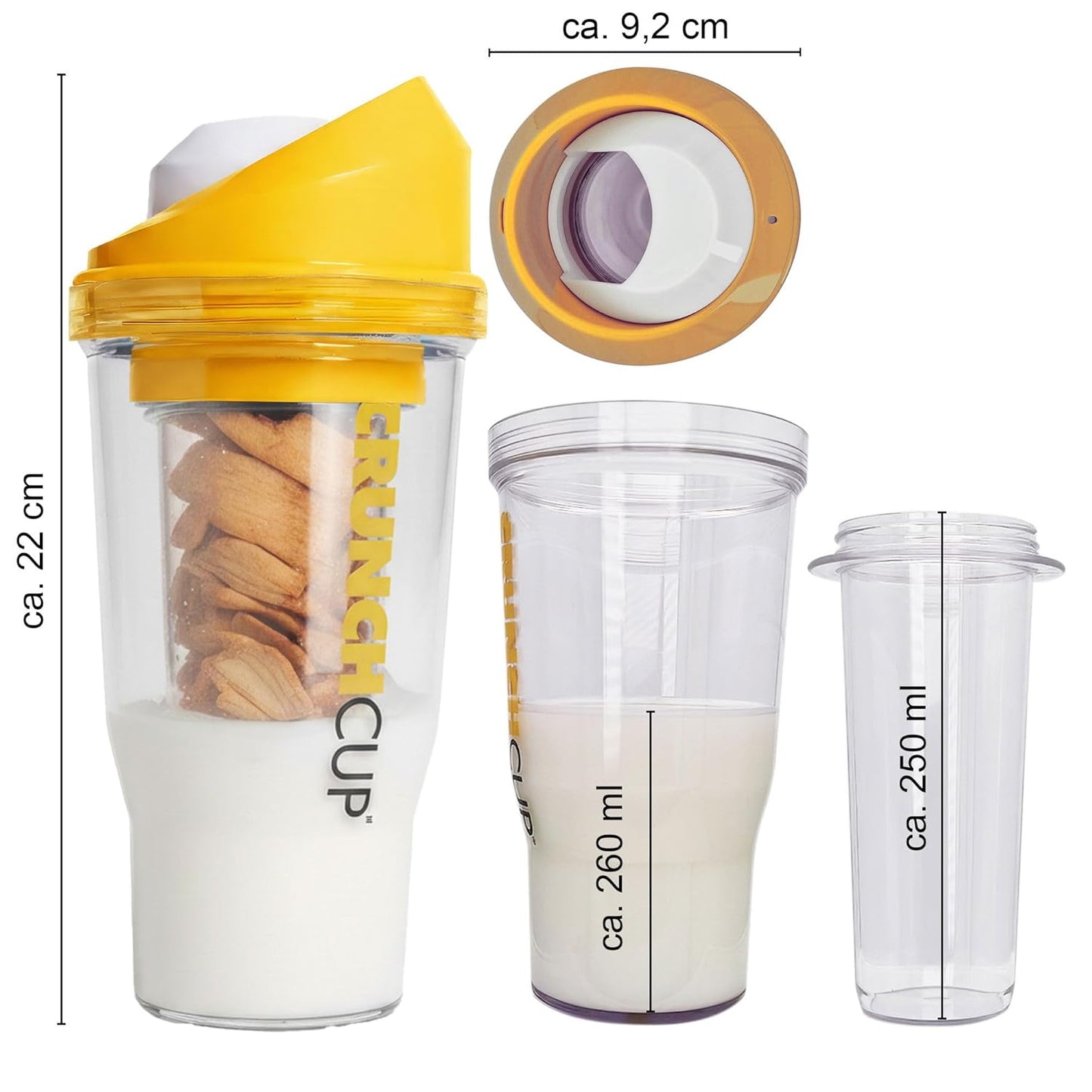 CRUNCHCUP XL - Portable Plastic Cereal Cups for Breakfast On the Go, To Go Cereal and Milk Container for your favorite