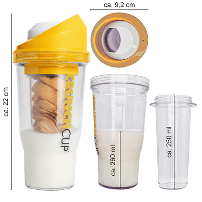 CRUNCHCUP XL - Portable Plastic Cereal Cups for Breakfast On the Go, To Go Cereal and Milk Container for your favorite