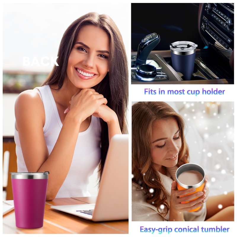 Potchen 16 Pack 12 oz Stainless Steel Insulated Tumbler Bulk with Lids Small Tumblers Vacuum Double Wall Coffee Cups Powder Coated Travel Mug Ideal for Hot and Cold Drinks Home Office Car, 16 Colors