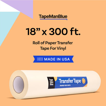TapeManBlue Transfer Tape for Vinyl, 18 inch x 300 feet, Paper with Layflat Adhesive. American-Made Application Tape for Craft Cutters and Sign Makers