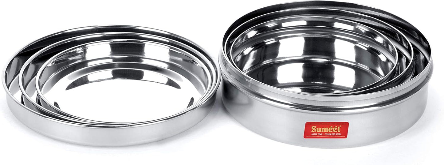 Sumeet Stainless Steel Chocolate Flat Slim Canisters - Puri Dabba/Storage Containers Set of 3Pcs Medium Set
