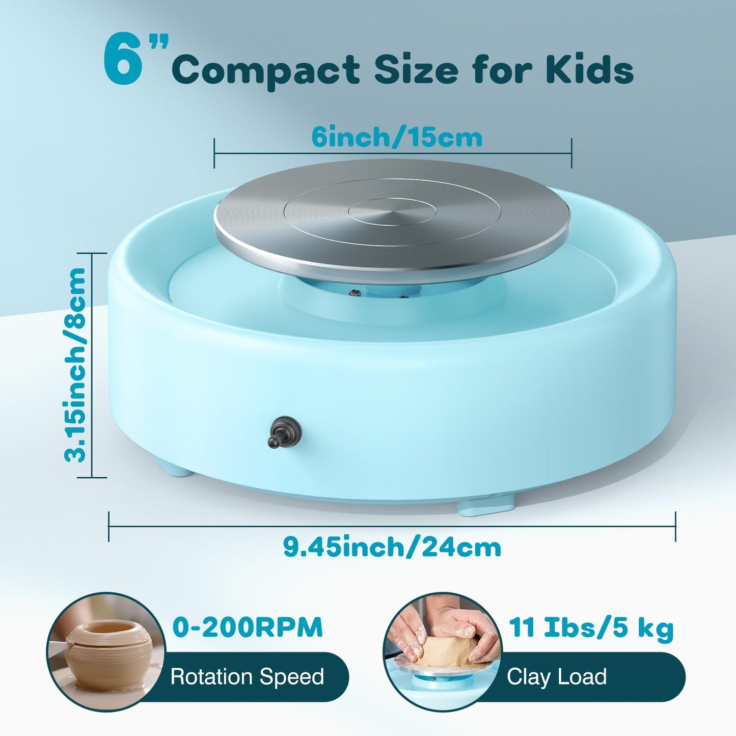 Alldeer Mini Pottery Wheel Machine - 6" Upgraded Clay Wheel for Beginners & Kids, 75W Motor, Adjustable Speed, Low Noise Ceramic Making Kit with 18PCS Sculpting Tools, Ideal for Home DIY
