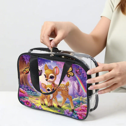 DIY diamond painting makeup bag kit, forest deer pattern sequined makeup storage bag with zipper, portable travel toiletries bag, as a handmade creative gift