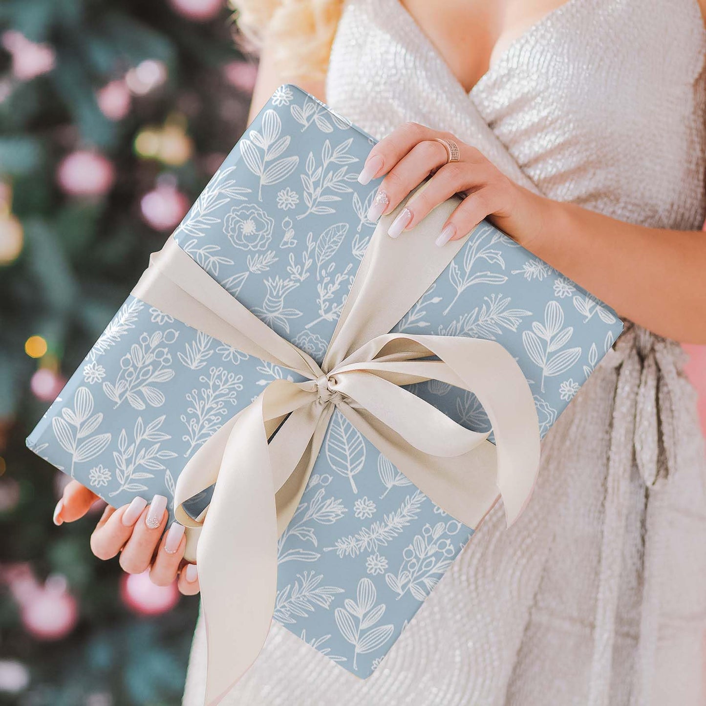 Generic 100 Sheets Dusty Blue Wildflower Tissue Paper Floral Gift Decorative Wrapping Paper Botanical Flower DIY Art Craft Tissue for Packaging Spring Wedding Birthday, 13.7 x 19.6 in