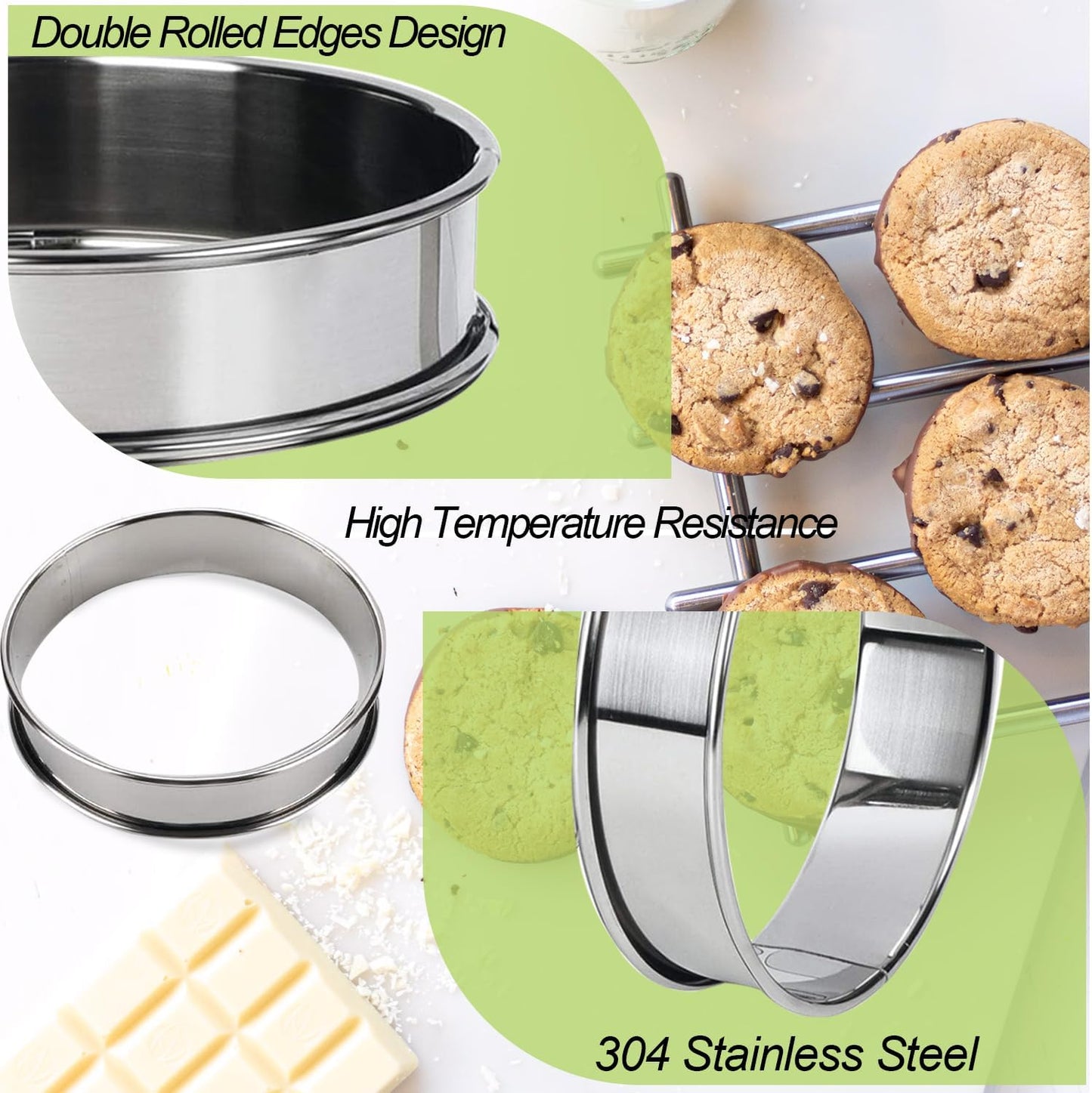 12 Pack 4 Inch Metal English Muffin Rings - Double Rolled Nonstick Pastry Mold with Silicone Brush for Baking