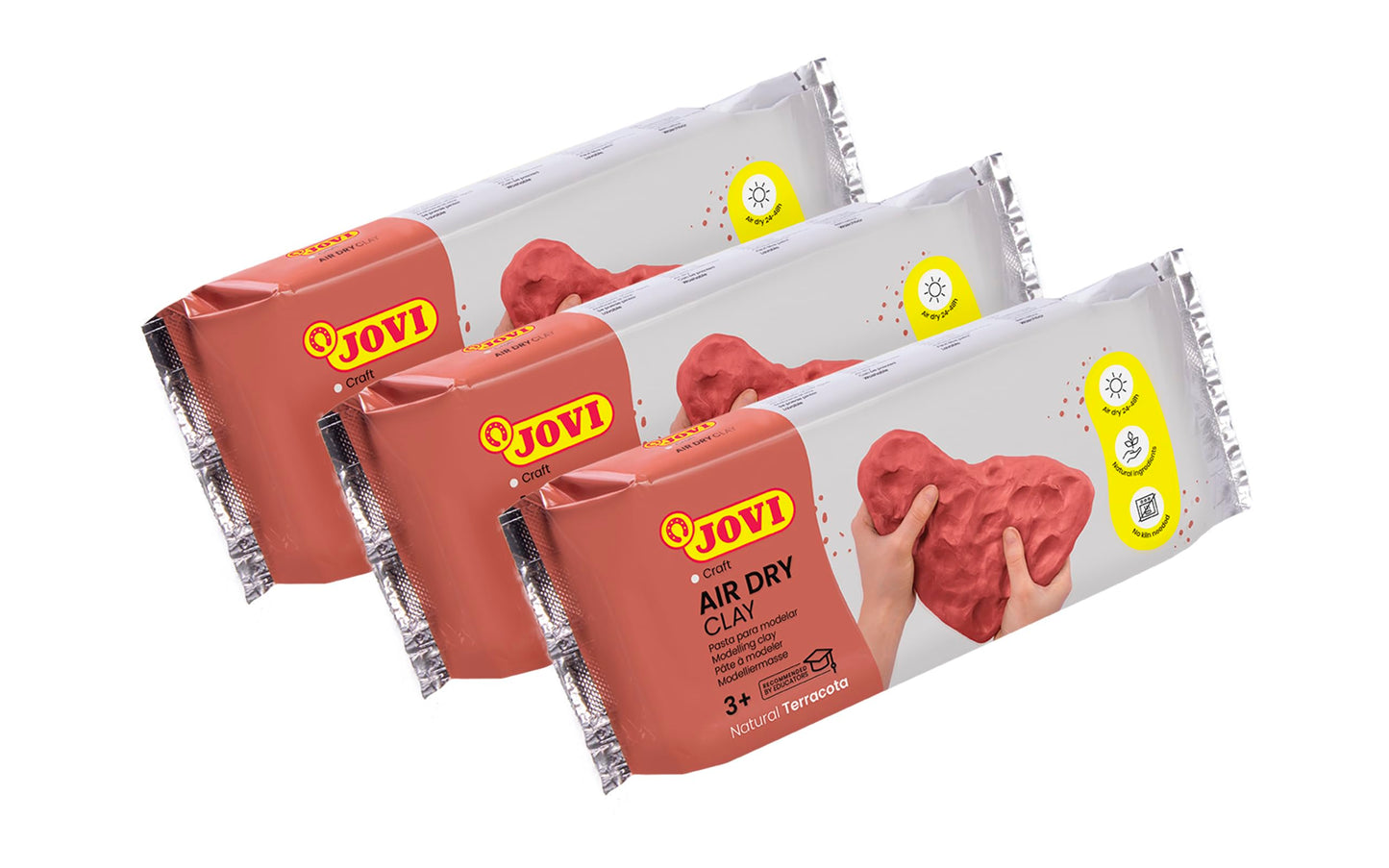 Jovi - Air Dry Clay, Set of 3 Units, 1.1lb Each, Total of 3.3 lb, No Oven Needed, Terracotta Color, Pottery Clay for Arts and Crafts Projects