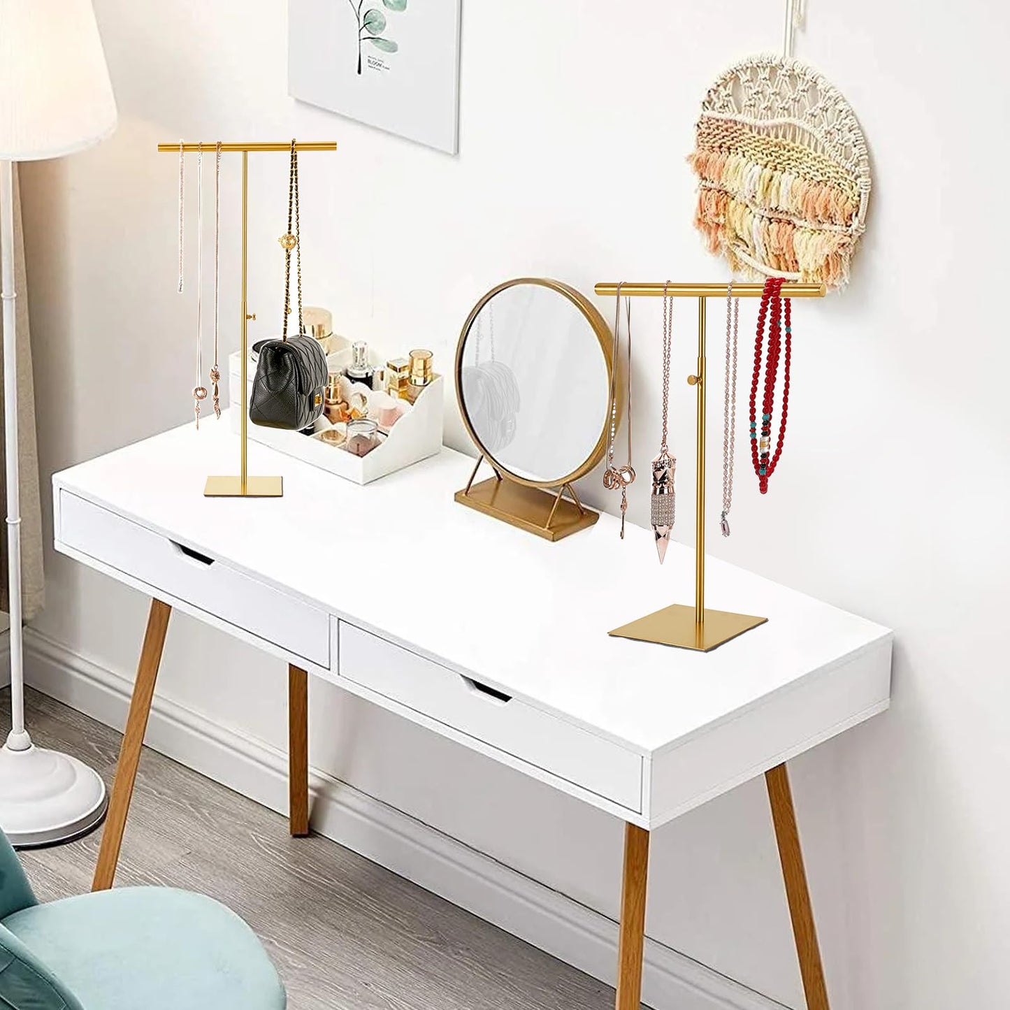 Stainless Necklace Display and Jewelry Stands, 2 Pack Adjustable Height Purse Display Stand, Non-Slip Jewelry Holder Organizer T-bar Tower Necklaces Rack for Vendors Retail Store Counter Home Closet