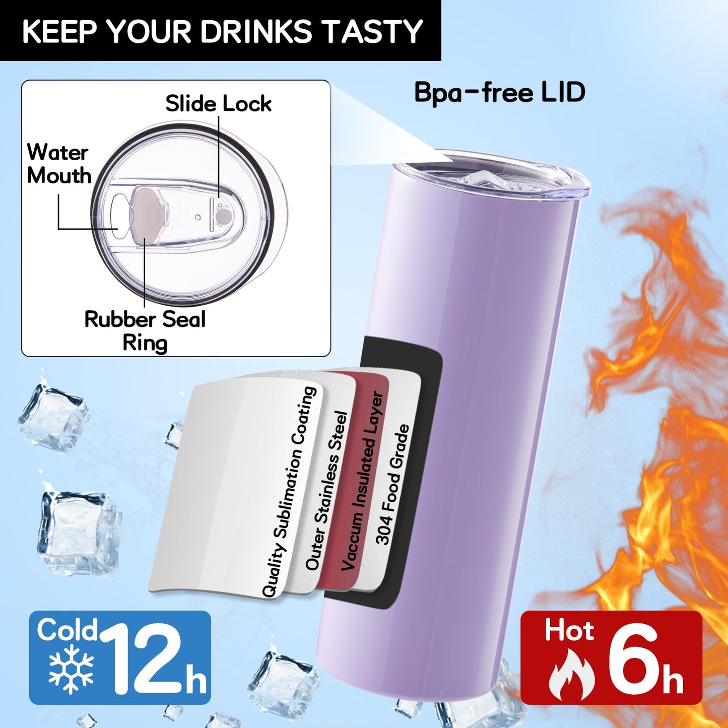 20pcs 20oz Sublimation Tumblers with Lids and Straws, Multi Color Stainless Steel Skinny Tumbler Sublimation Blanks Slim Insulated Cups for Heat Press with Shrink Wrap Water Bottles for Iced Coffee