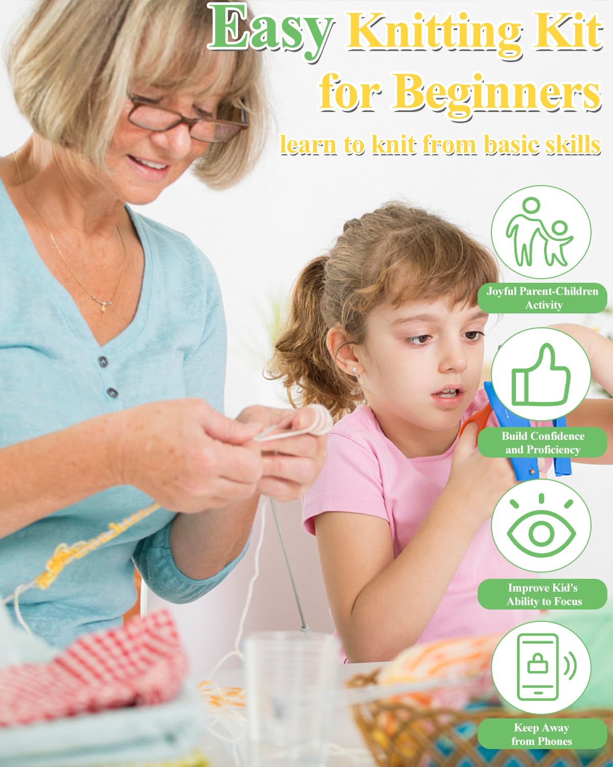Aeelike Knitting Kit for Beginners, Complete Beginner Knitting Kit Easy Knitting Set Including Knitting Needles Set Cotton Yarn, Learn to Knit Dishcloth with Step-by-Step Instructions, Colorful