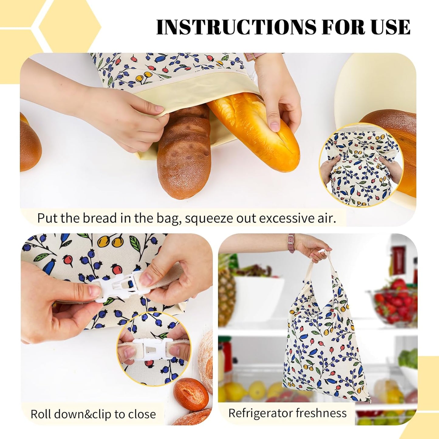 EHZYP 2 Pack 17x13 Inch Beeswax Bread Bags - Reusable Bread Storage Bags,Bees Wax Lined Bread Bags for Home Cooks fresh