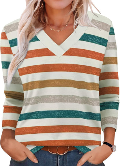 XIEERDUO Long Sleeve Shirts for Women V Neck Fall Tops Basic Tunic Tops Loose Fit Dressy 2025