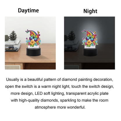JISHSHAY Diamond Painting Night Light Diamond Art Table Lamps Gem Art LED Lights Gem Painting Desk Lamp Mosaic Kits for Adults DIY Kits for Adults with Special Drill Rainbow Butterfly Flower