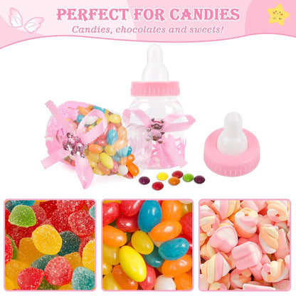 MACTING 2 Dozens Candy Box with 5 Pcs Artificial Flower Rose, 3.5 Inch Feeding Bottle for Baby Shower Favor Gift