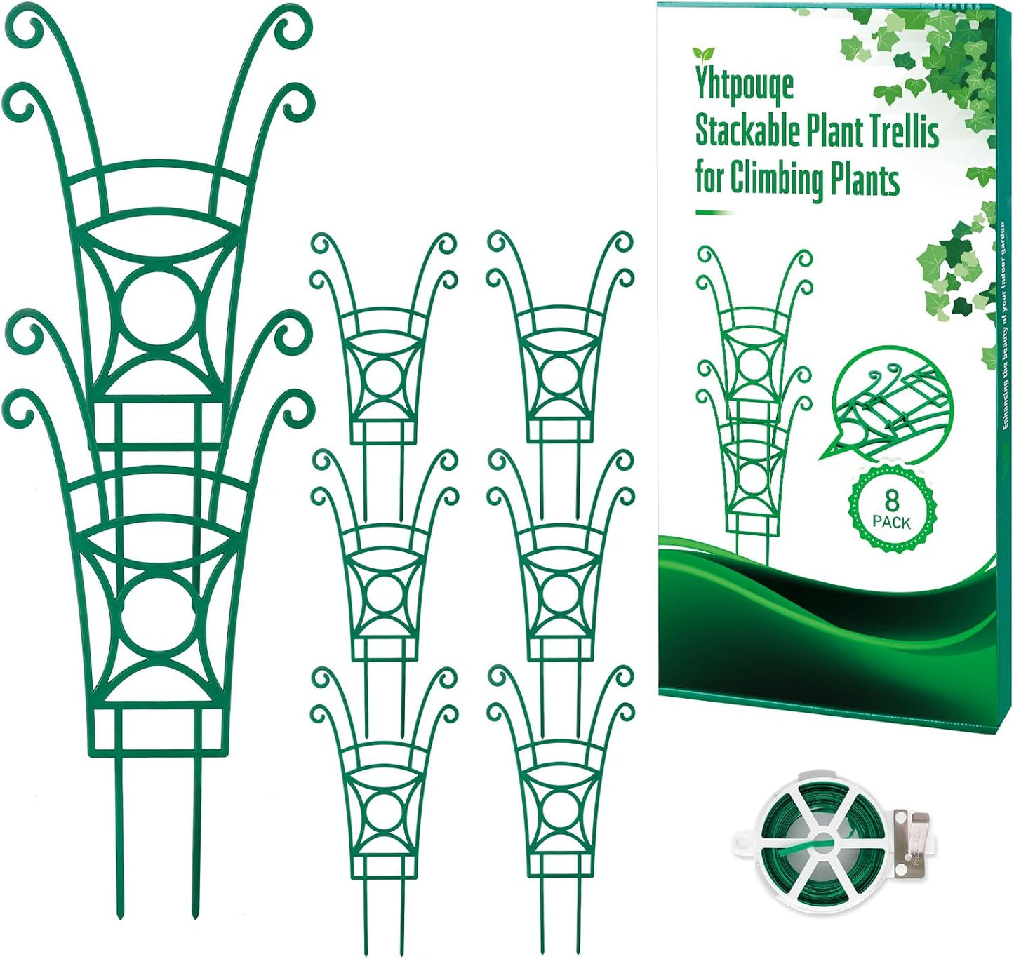 8 Pack Trellis for Potted Plants, Stackable Indoor Plant Trellis for Climbing Plants, Garden Trellis Outdoor for Flower