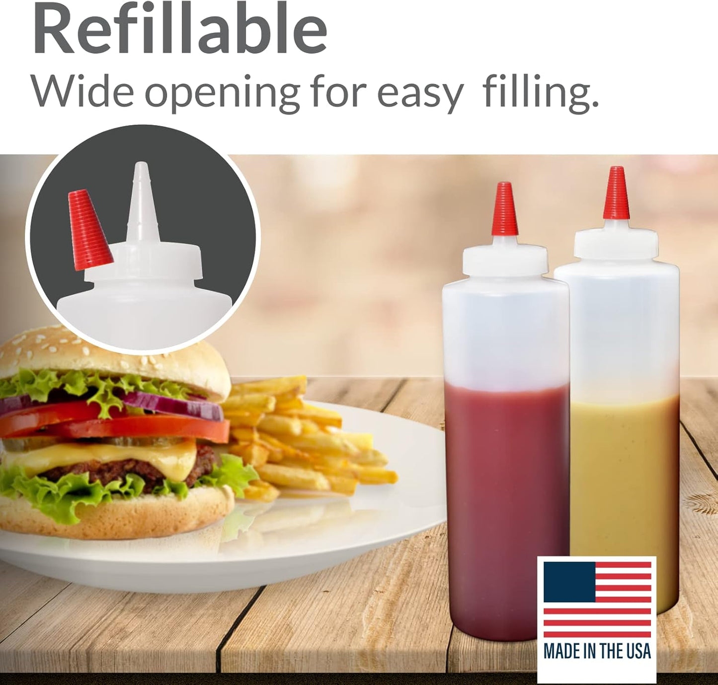 Pinnacle Mercantile Plastic Squeeze Condiment Bottles, Set of 2, 16-ounce with Red Tip Cap