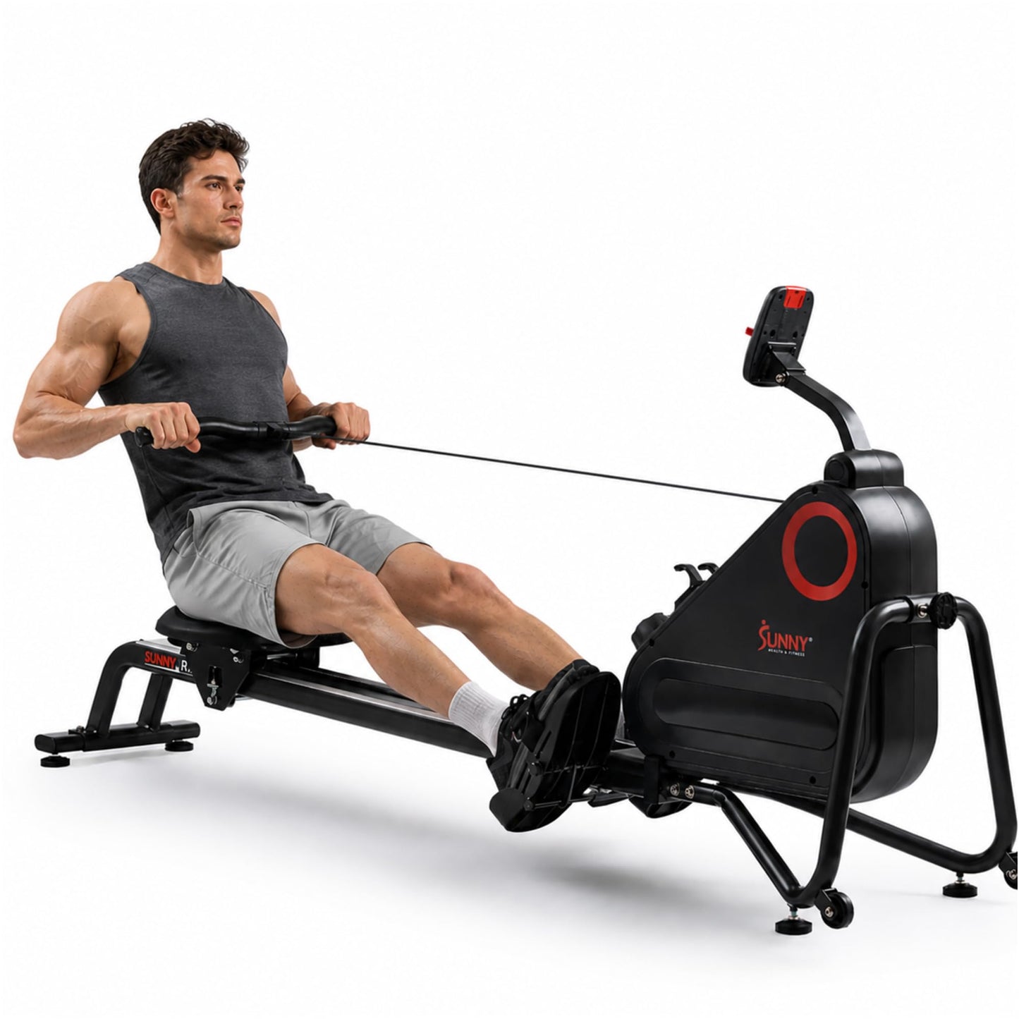 Sunny Health & Fitness Smart Silent Magnetic Rowing Machine with Dual Slide Rail – Magnetic Resistance Rower Designed for Low-Impact Full-Body Workouts and Users up to 300 LB - SF-RW523021
